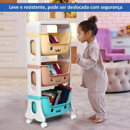 Imagem de Estante Organizador de Brinquedos e Livros com 3 Gavetas e Rodinhas Cantinho Mágico