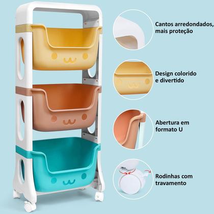 Imagem de Estante Organizador de Brinquedos e Livros com 3 Gavetas e Rodinhas Cantinho Mágico