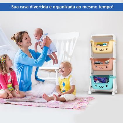 Imagem de Estante Organizador de Brinquedos e Livros com 3 Gavetas e Rodinhas Cantinho Mágico