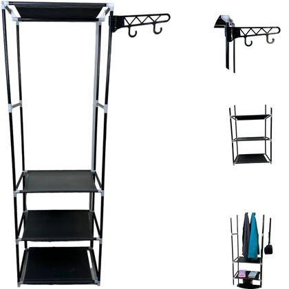 Imagem de Estante Organizadora com 3 Prateleiras Multiuso Suporta até 15kg Possui Cabideiro Removível