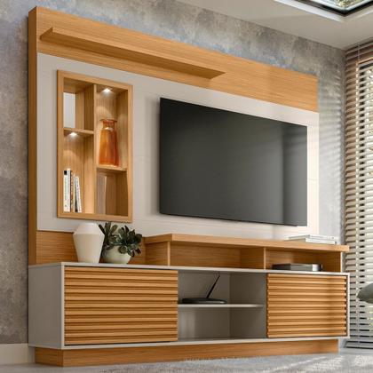 Imagem de Estante Painel Para TV 60 Pol com LED 200cm Dora L06 Nature/Off White - Mpozenato