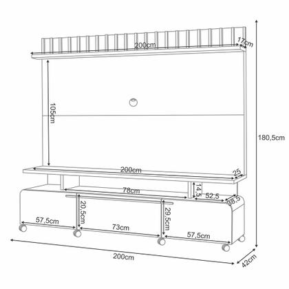 Imagem de Estante Painel Para TV 70 Pol Artemis e Mesa de Centro Harmony B01 Off White Cinamomo - Lyam Decor