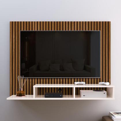 Imagem de Estante Painel Suspenso TV 48 Polegadas Nicho Organizador Prateleira Decorativa Sala Quarto Moderno Dubai Preto - Lojas RPM
