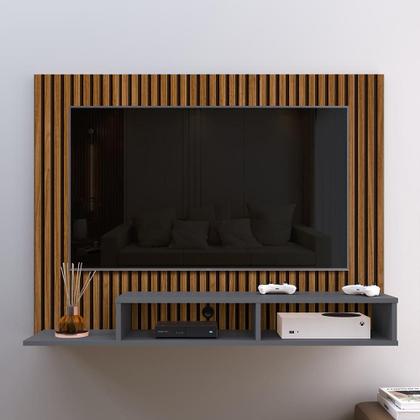 Imagem de Estante Painel Suspenso Tv até 48 Polegadas Nicho Organizador Prateleira Decorativa Moderno Dubai- Ripado/Cinza- RPM Móveis