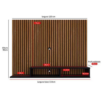 Imagem de Estante Painel Suspenso Tv até 48 Polegadas Nicho Organizador Prateleira Decorativa Moderno Dubai- Ripado/Preto - RPM Móveis