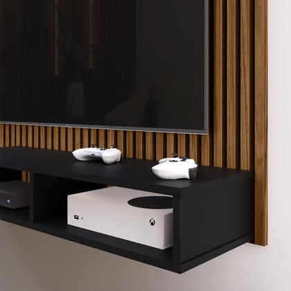 Imagem de Estante Painel Suspenso Tv até 48 Polegadas Nicho Organizador Prateleira Decorativa Moderno Dubai- Ripado/Preto - RPM Móveis