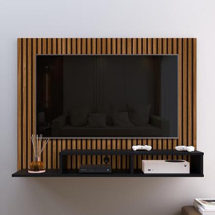 Imagem de Estante Painel Suspenso Tv até 48 Polegadas Nicho Organizador Prateleira Decorativa Moderno Dubai- Ripado/Preto - RPM Móveis