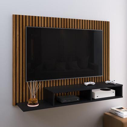 Imagem de Estante Painel Suspenso Tv até 48 Polegadas Nicho Organizador Prateleira Decorativa Moderno Dubai- Ripado/Preto - RPM Móveis