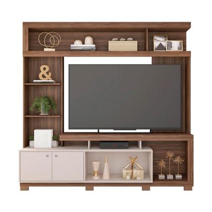 Estante para Home Theater e TV até 70 Polegadas 2 PT Nogueira e Off White - Modern Imagem de Estante para Home Theater e TV até 70 Polegadas 2 PT Nogueira e Off White