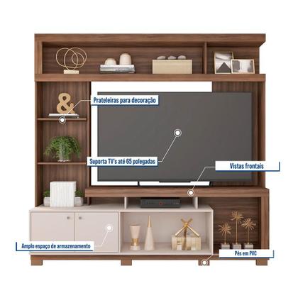 Estante para Home Theater e TV até 70 Polegadas 2 PT Nogueira e Off White - Modern Imagem de Estante para Home Theater e TV até 70 Polegadas 2 PT Nogueira e Off White