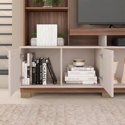 Estante para Home Theater e TV até 70 Polegadas 2 PT Nogueira e Off White - Modern Imagem de Estante para Home Theater e TV até 70 Polegadas 2 PT Nogueira e Off White