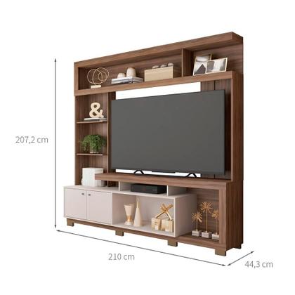 Estante para Home Theater e TV até 70 Polegadas 2 PT Nogueira e Off White - Modern Imagem de Estante para Home Theater e TV até 70 Polegadas 2 PT Nogueira e Off White