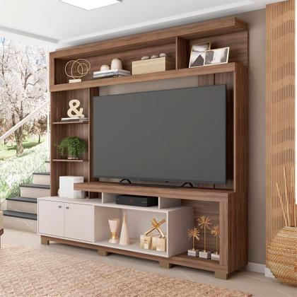 Estante para Home Theater e TV até 70 Polegadas 2 PT Nogueira e Off White - Modern Imagem de Estante para Home Theater e TV até 70 Polegadas 2 PT Nogueira e Off White
