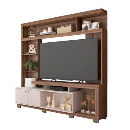 Estante para Home Theater e TV até 70 Polegadas 2 PT Nogueira e Off White - Modern Imagem de Estante para Home Theater e TV até 70 Polegadas 2 PT Nogueira e Off White