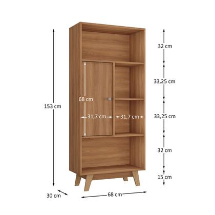 Imagem de Estante para Livros 1 Porta 4 Nichos Nogal - Hecol Móveis