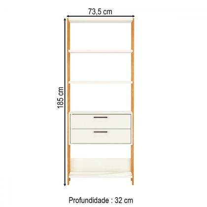 Imagem de Estante para Livros 2 Gavetas 100% Mdf E91 Off White/Freijó/Gold - Pradel