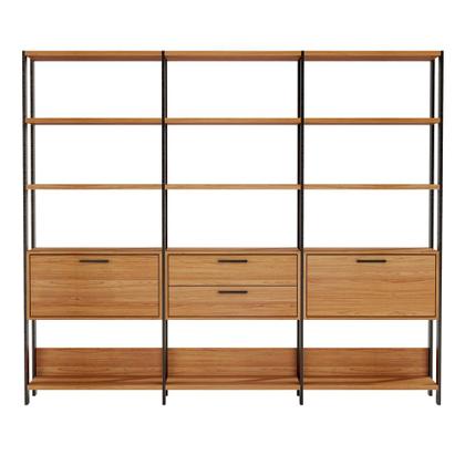 Imagem de Estante para Livros 2 Portas 2 Gavetas 100% Mdf E93 Freijó/Preto Fosco - Dalla Costa