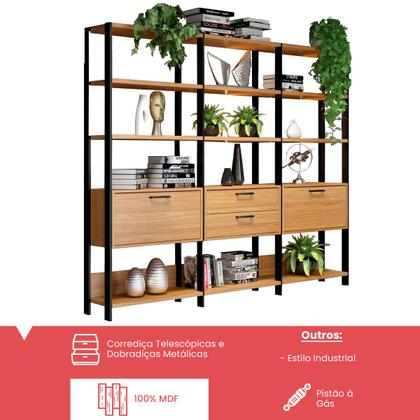 Imagem de Estante para Livros 2 Portas 2 Gavetas 100% Mdf E93 Freijó/Preto Fosco - Dalla Costa