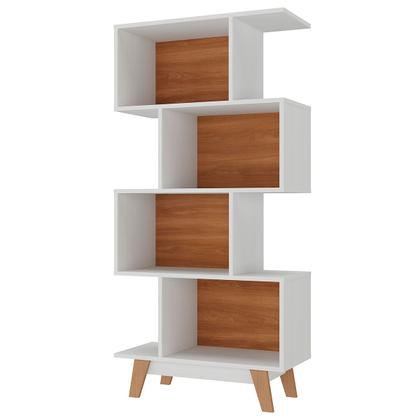 Imagem de Estante para Livros 4 Nichos Branco/Nogal - Hecol Móveis