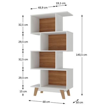 Imagem de Estante para Livros 4 Nichos Branco/Nogal - Hecol Móveis