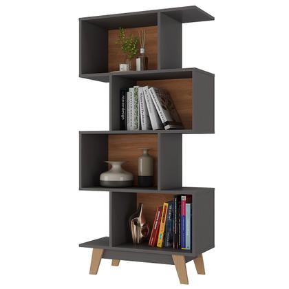 Estante para Livros 4 Nichos Grafite/Nogal - Hecol Móveis Imagem de Estante para Livros 4 Nichos Grafite/Nogal - Hecol Móveis
