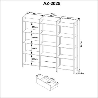 Imagem de Estante para Livros 5 Prateleiras 2 Gavetas 185cmx190cm Haia Yescasa
