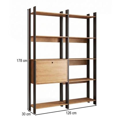 Imagem de Estante para Livros Barcelos 1 Porta 8 Prateleiras Mel/Preto - Pnr Móveis