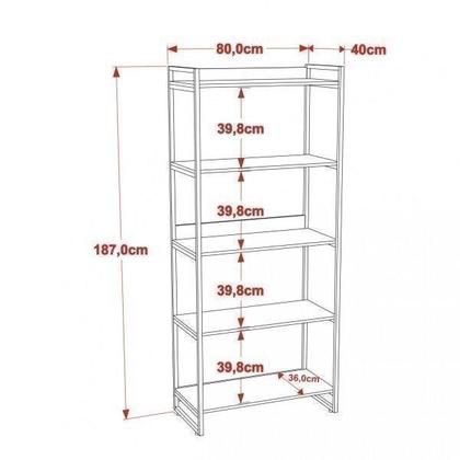 Imagem de Estante para Livros Industrial 187cmx80cm 5 Prateleiras Kuadra