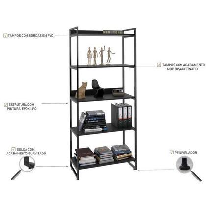 Imagem de Estante para Livros Industrial 187cmx80cm 5 Prateleiras Kuadra