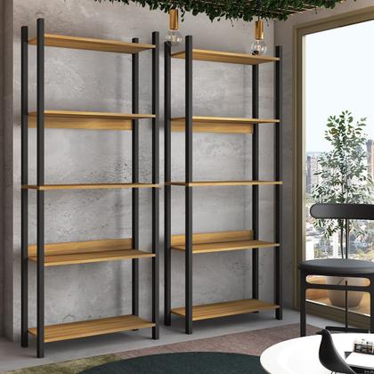 Imagem de Estante para Livros Nobre 10 Prateleiras Estilo Industrial Freijó/Black - Panorama Móveis