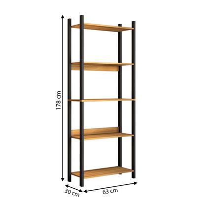 Imagem de Estante para Livros Nobre 5 Prateleiras Estilo Industrial Freijó/Black - Panorama Móveis