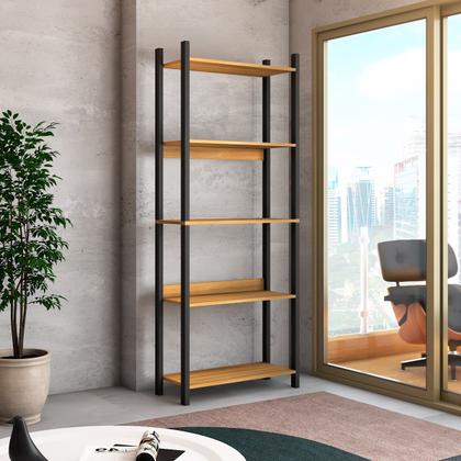 Imagem de Estante para Livros Nobre 5 Prateleiras Estilo Industrial Freijó/Black - Panorama Móveis