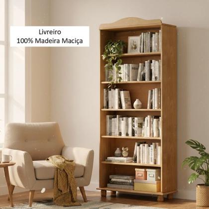Imagem de Estante para Livros Rústica 100% Madeira Maciça 5 Prateleiras Escritório e Sala Linha Rubi