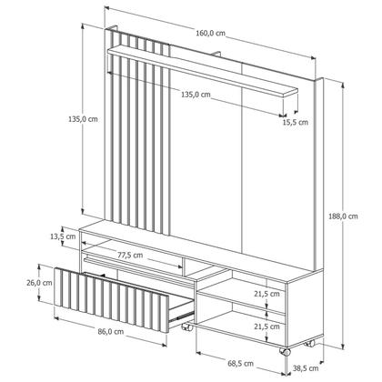 Imagem de Estante para TV até 65 Polegadas Home Theater Ripado com Rodízios Havana