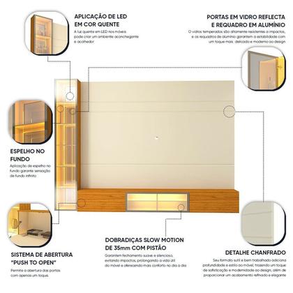 Imagem de Estante para TV até 90 Polegadas 255cm com Porta Reflecta LED 100% MDF Luminare