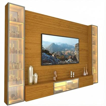 Imagem de Estante para TV e Home Theater até 90 Polegadas 100% MDF com LED com Vidro Reflecta 293,4CMX217,6cm Porta LED Luminare Yescasa Marrom
