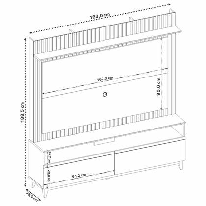 Imagem de Estante para TV e Home Theater Ripado para TV até 65 Polegadas 162,6CMX183,8cm Pés em Madeira Maciça Detalhe da Nt 1335 Marrom