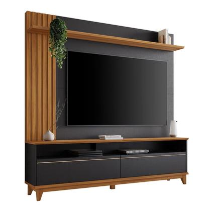 Imagem de Estante para TV e Home Theater Ripado para TV até 65 Polegadas 162,6CMX183,8cm Pés em Madeira Maciça Detalhe da Nt 1335 Marrom