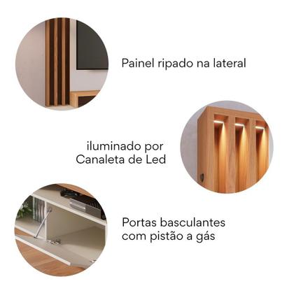 Imagem de Estante para TV e Home Theater Ripado para TV até 65 Polegadas com LED 180CMX184CM LED 2 Portas Humaitá Colibri Branco