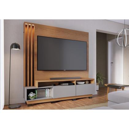 Imagem de Estante para TV e Home Theater Ripado para TV até 65 Polegadas com LED 180CMX184CM LED 2 Portas Humaitá Colibri Marrom
