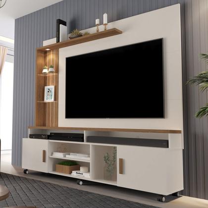 Imagem de Estante para TV e Home Theater Ripado para TV até 65 Polegadas com LED 180CMX187CM LED e Rodízios Ocean Bege
