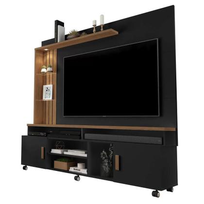 Imagem de Estante para TV e Home Theater Ripado para TV até 65 Polegadas com LED 180CMX187CM LED e Rodízios Ocean Preto