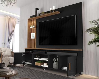 Imagem de Estante para TV e Home Theater Ripado para TV até 65 Polegadas com LED 180CMX187CM LED e Rodízios Ocean Preto
