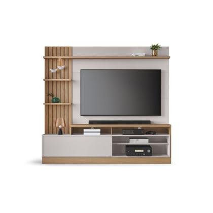 Imagem de Estante para TV e Home Theater Ripado para TV até 65 Polegadas com LED 200CMX185,3cm LED Tvs 1 Porta 4 Nichos Freijó Off White Águas Brasileiras Marro