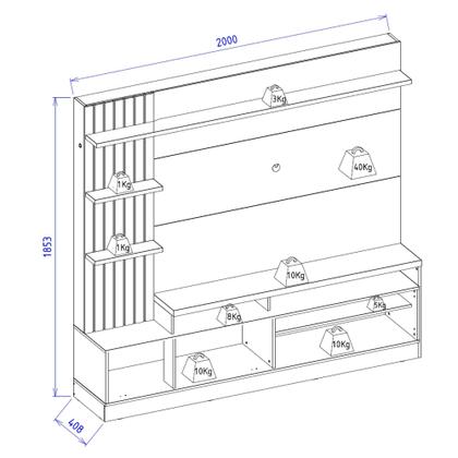 Imagem de Estante para TV e Home Theater Ripado para TV até 65 Polegadas com LED 200CMX185,3cm LED Tvs 1 Porta 4 Nichos Freijó Off White Águas Brasileiras Marro