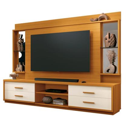 Imagem de Estante para TV para TV até 75 Polegadas com Espelho e Vidro Marrom 192x240cm Leni