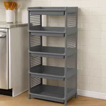 Imagem de Estante Plastica Modular Multiuso 5 Prateleiras Bandeja Organizadora Com proteção Lateral