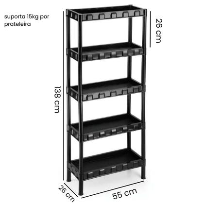 Imagem de Estante Plástica Preta 5 Bandejas Reforçada Suporta 75kg