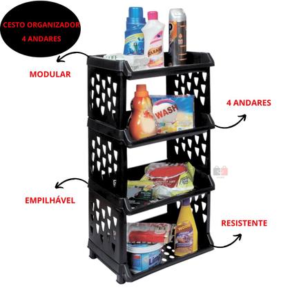 Imagem de Estante Prateleira Cesto Organizador 4 Andares Resistente Lavanderia Banheiro Cozinha