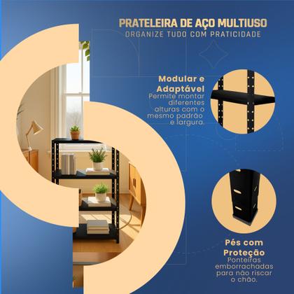 Imagem de Estante Prateleira de Aço Modular Multiuso Armário Livreiro Com 5 Bandejas até 30kg por bandejas